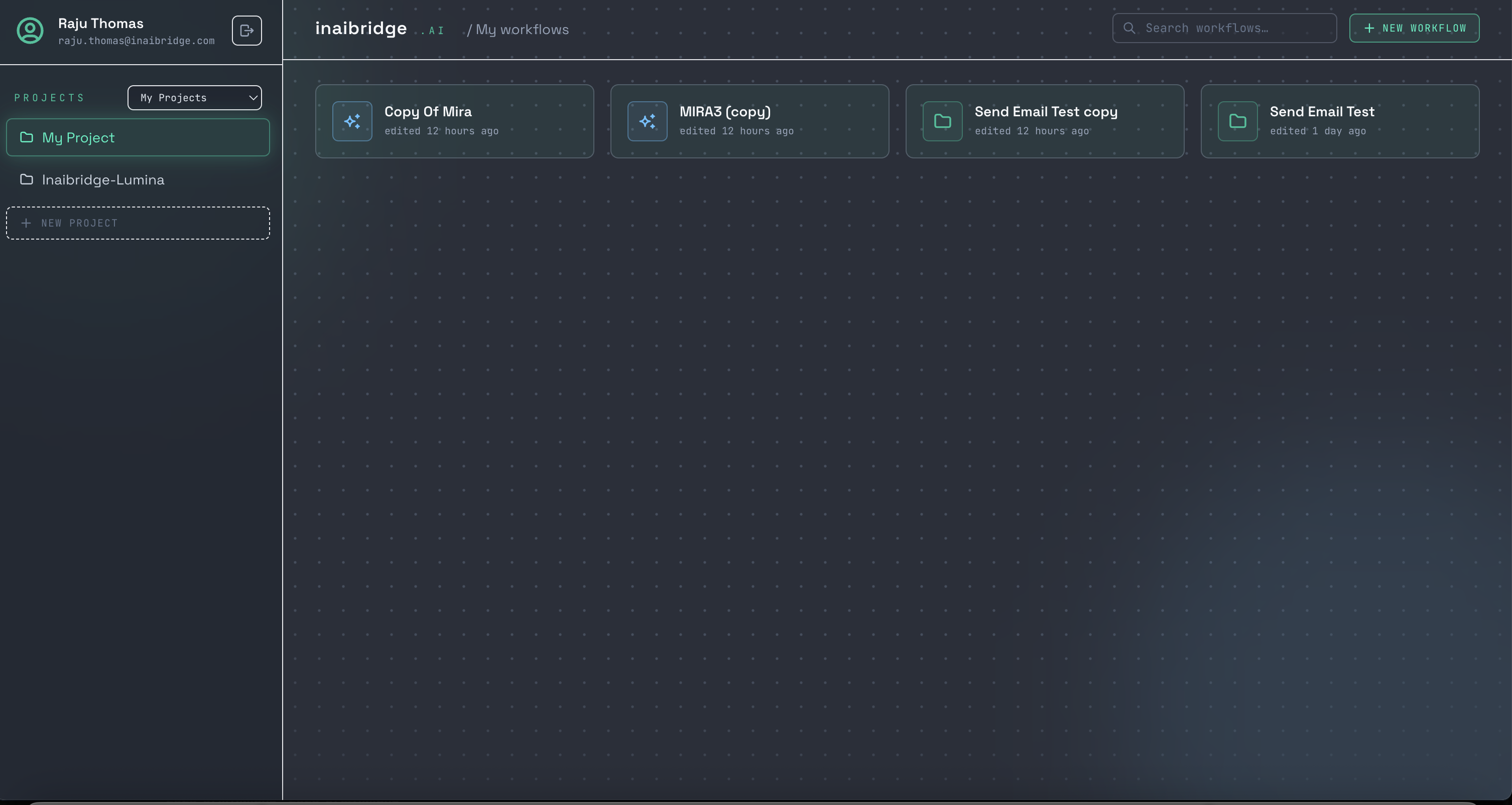 The project pane with the My Projects / All Org Projects selector and the projects for the current organization
